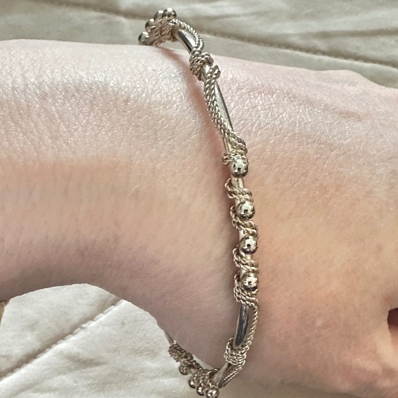 2/$20 Vintage, Silver tone, Tribal Wire Wrap decorative bangle bracelet. - Picture 5 of 11